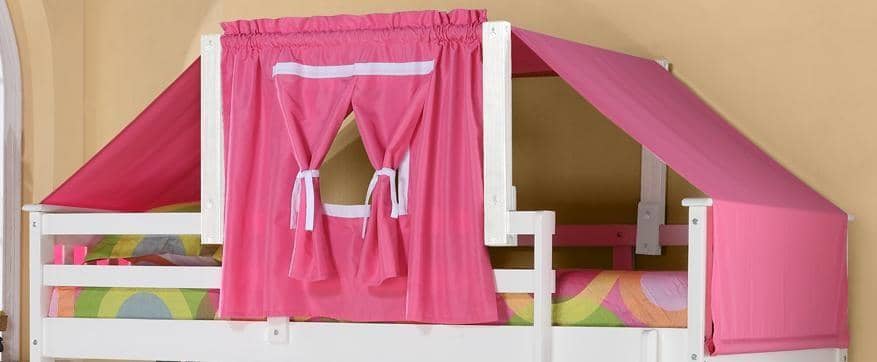Liliana White Twin over Full Bunk Bed with Pink Tent Custom Kids Furniture