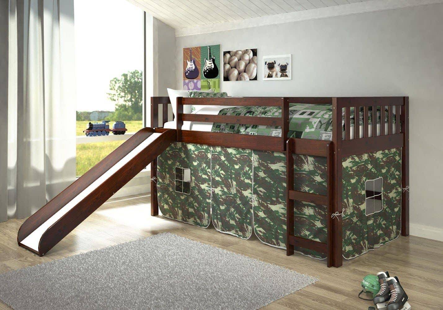 tent loft Lincoln Low Loft with Slide & Camouflage Tent / Custom Kids Furniture