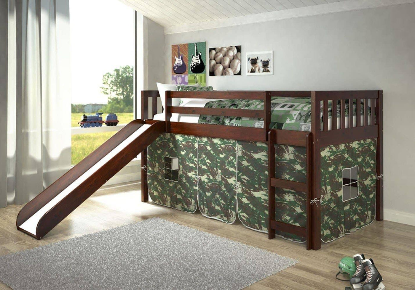 Lincoln Low Loft with Slide & Camouflage Tent Custom Kids Furniture