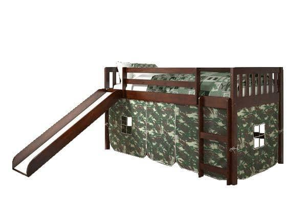 loft tent Lincoln Low Loft with Slide & Camouflage Tent / Custom Kids Furniture