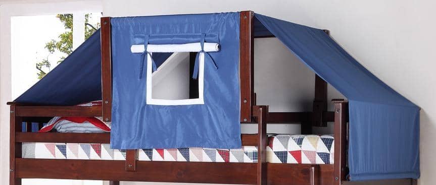 Logan Bunk Bed Tent Kit in Blue, Cappuccino Finish Custom Kids Furniture