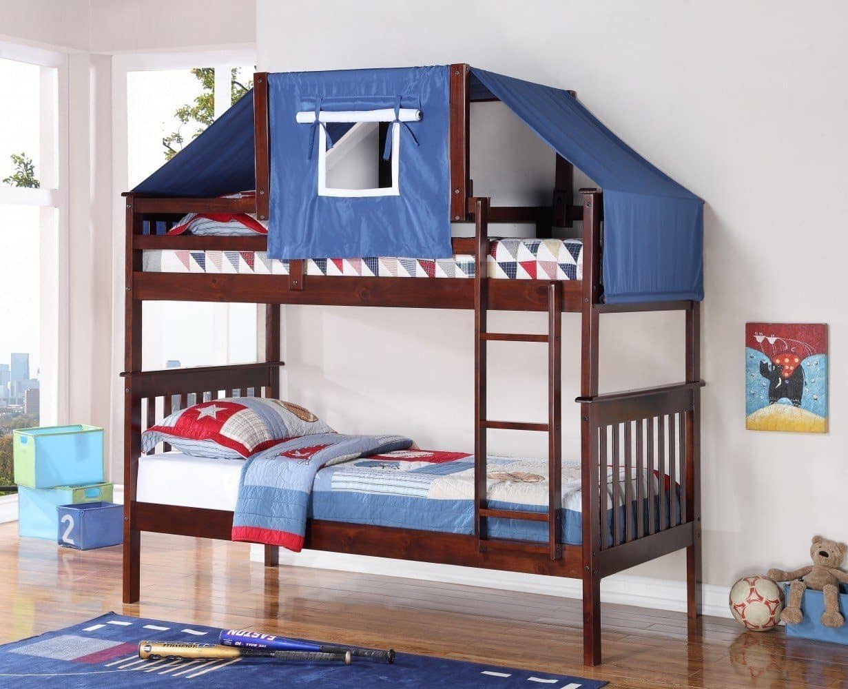 Logan Bunk Bed Tent Kit in Blue, Cappuccino Finish Custom Kids Furniture