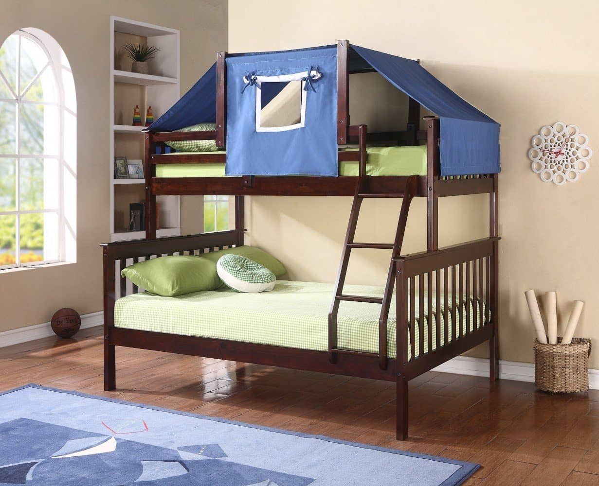 Logan Bunk Bed Tent Kit in Blue, Cappuccino Finish Custom Kids Furniture