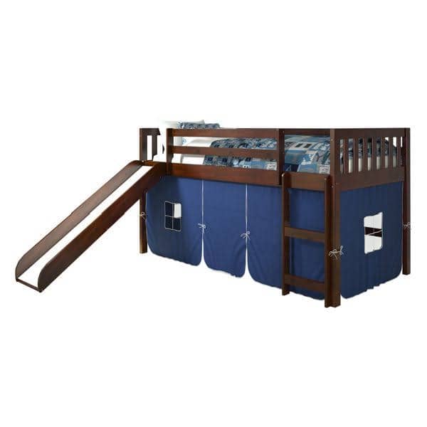 Lucas Low Loft Bed with Slide & Blue Tent Custom Kids Furniture