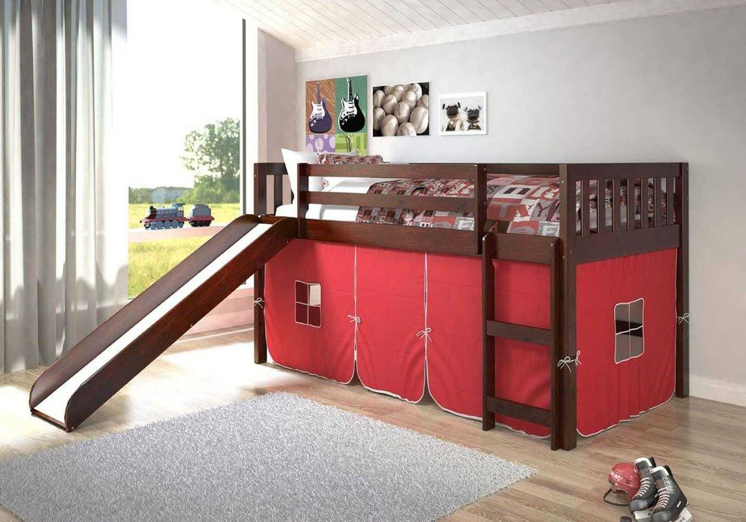 tent loft Lucas Low Loft Bed with Slide & Red Tent / Custom Kids Furniture