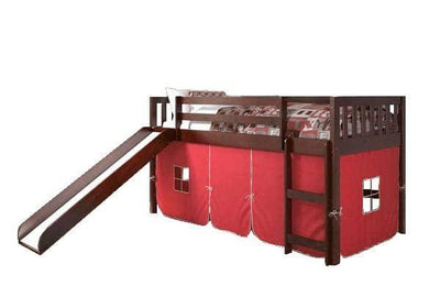 Lucas Low Loft Bed with Slide & Red Tent Custom Kids Furniture