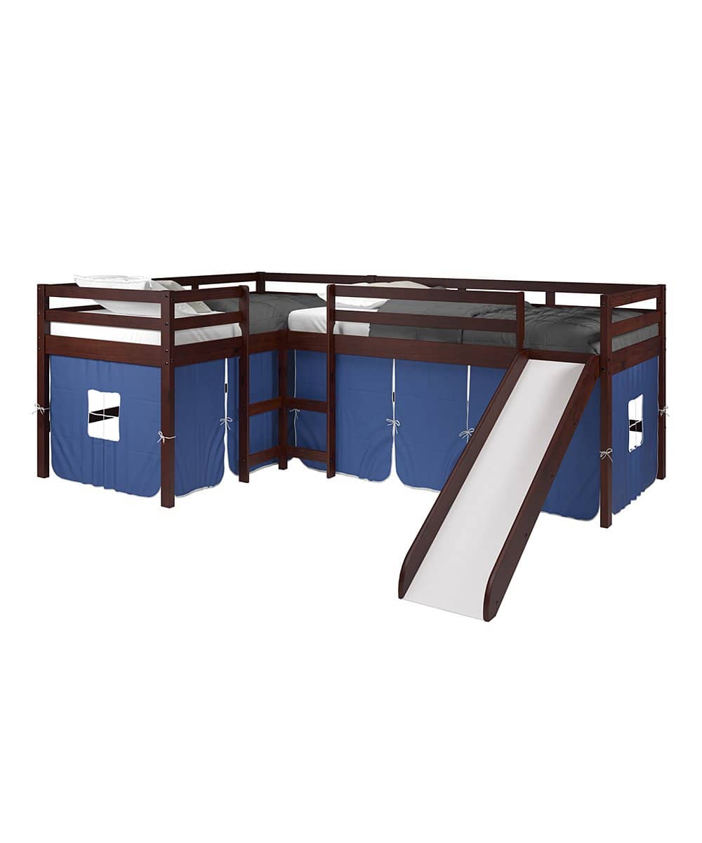 Luke L-Shape Corner Loft Bed with Slide & Blue Tent Custom Kids Furniture