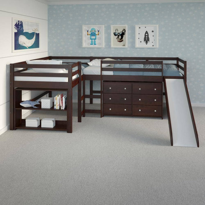 Luke L-Shape Corner Loft Bed with Slide Luke L-Shape Corner Loft Bed with Slide