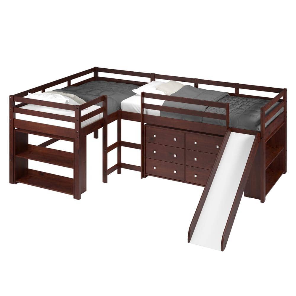 Luke L-Shape Corner Loft Bed with Slide & Dresser Custom Kids Furniture