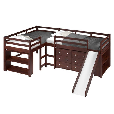 Luke L-Shape Corner Loft Bed with Slide & Dresser Custom Kids Furniture