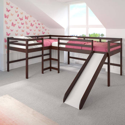 Luke L-Shape Corner Loft Bed with Slide & Dresser Custom Kids Furniture