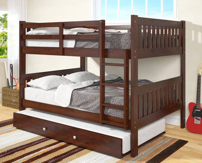 Max Full Size Cappuccino Bunk Bed with Trundle Custom Kids Furniture