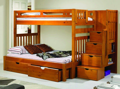 Michael Honey Twin over Full Youth Bunk Bed with Shelves Custom Kids Furniture