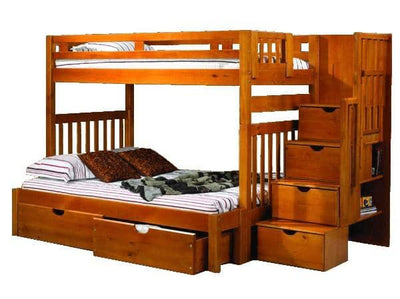 Michael Honey Twin over Full Youth Bunk Bed with Shelves Custom Kids Furniture