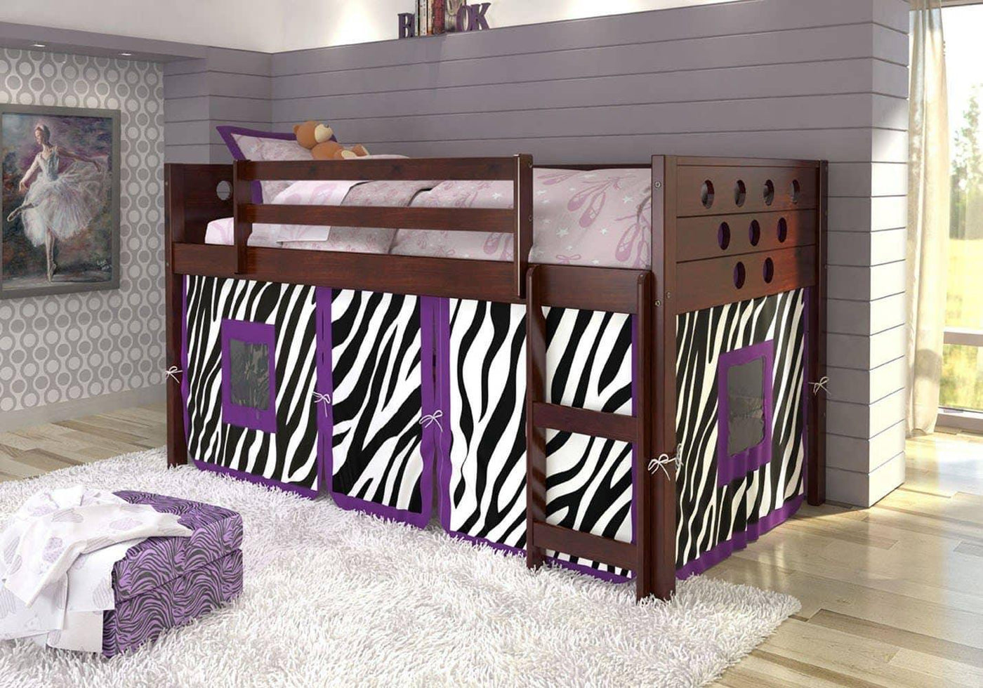 Mila Loft with Purple Zebra Tent Custom Kids Furniture