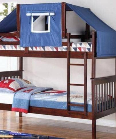 Miles Cappuccino Bunk Bed with Blue Tent Kit Custom Kids Furniture