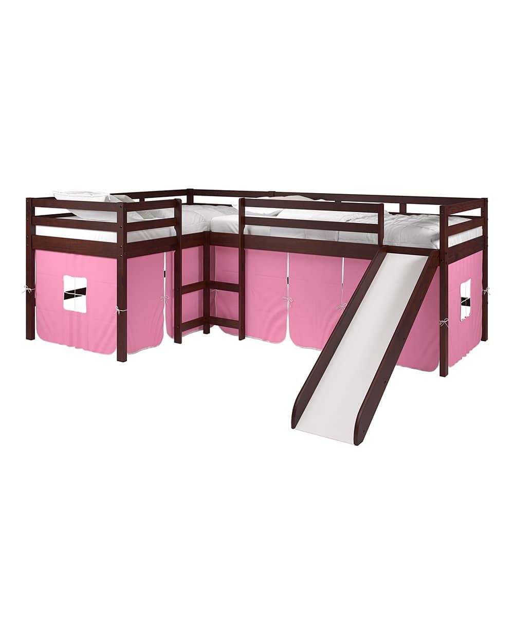 Molly L-Shape Corner Loft Bed with Slide & Pink Tent Custom Kids Furniture