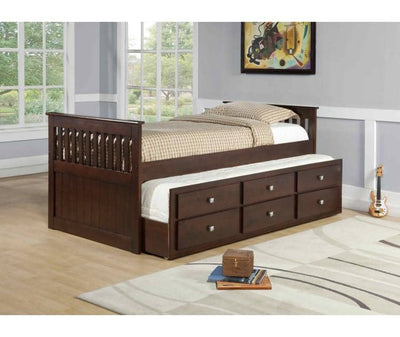 Owen Captains Bed with Storage and Trundle in Cappuccino Custom Kids Furniture