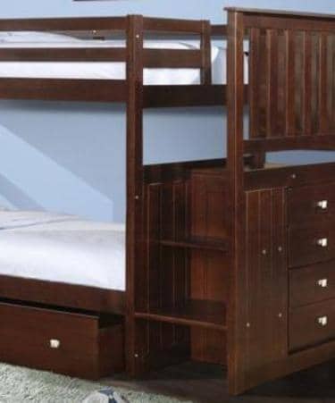 Parker Cappuccino Bunkbed with Stairs and Storage Custom Kids Furniture