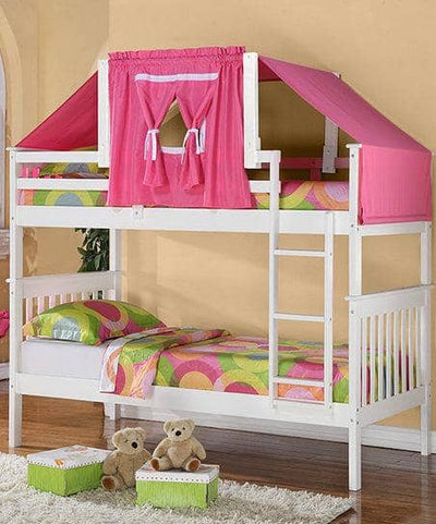 Reagan White Bunk Bed with Pink Tent Custom Kids Furniture