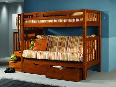Ryan Honey Bunk Bed with Futon, Stairs, and Storage Custom Kids Furniture