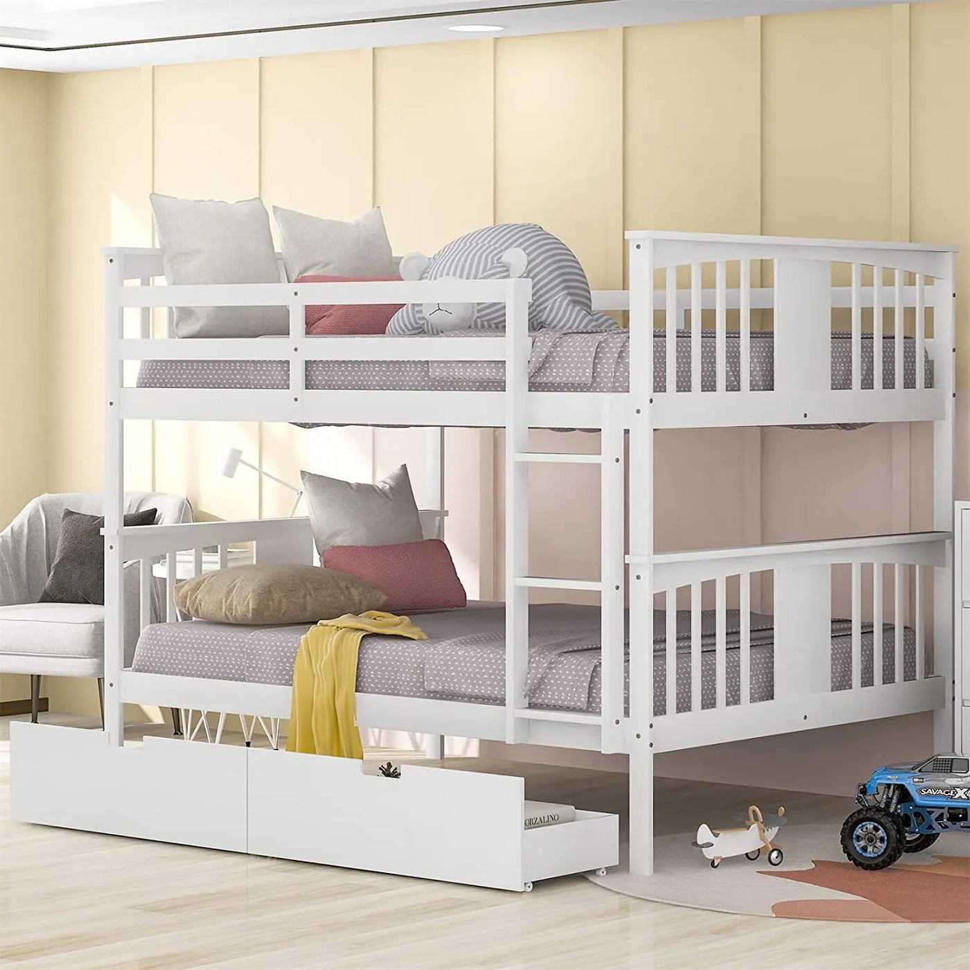 Sarah Full White Bunk Bed with Storage Custom Kids Furniture