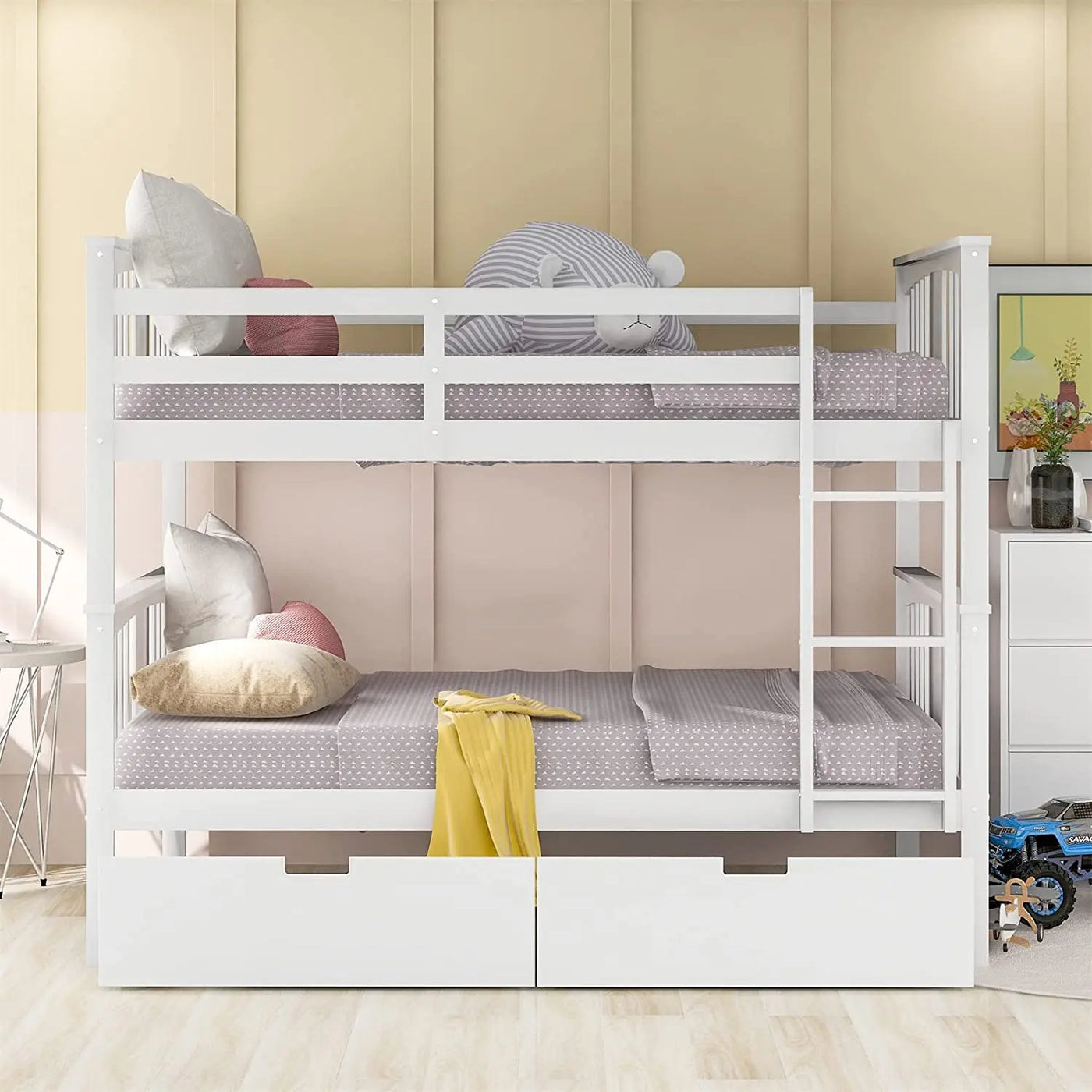 Sarah Full White Bunk Bed with Storage Custom Kids Furniture