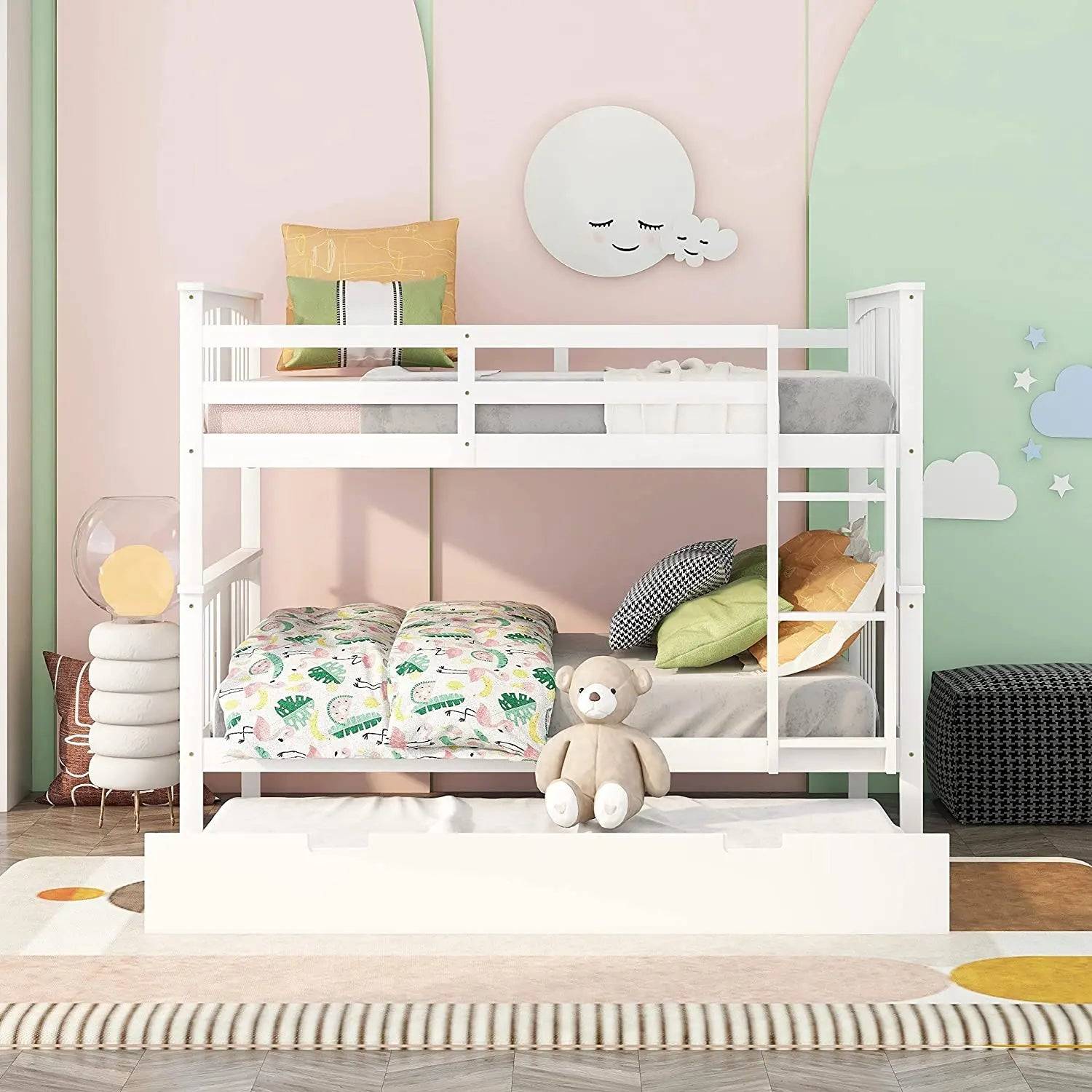 Sarah Full White Bunk Bed with Trundle – Custom Kids Furniture