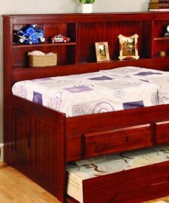 Sophie Daybed with Bookcase Headboard, Trundle, and Three Storage Drawers Custom Kids Furniture