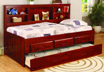 Sophie Daybed with Bookcase Headboard, Trundle, and Three Storage Drawers Custom Kids Furniture