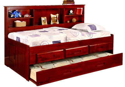 Sophie Daybed with Bookcase Headboard, Trundle, and Three Storage Drawers Custom Kids Furniture