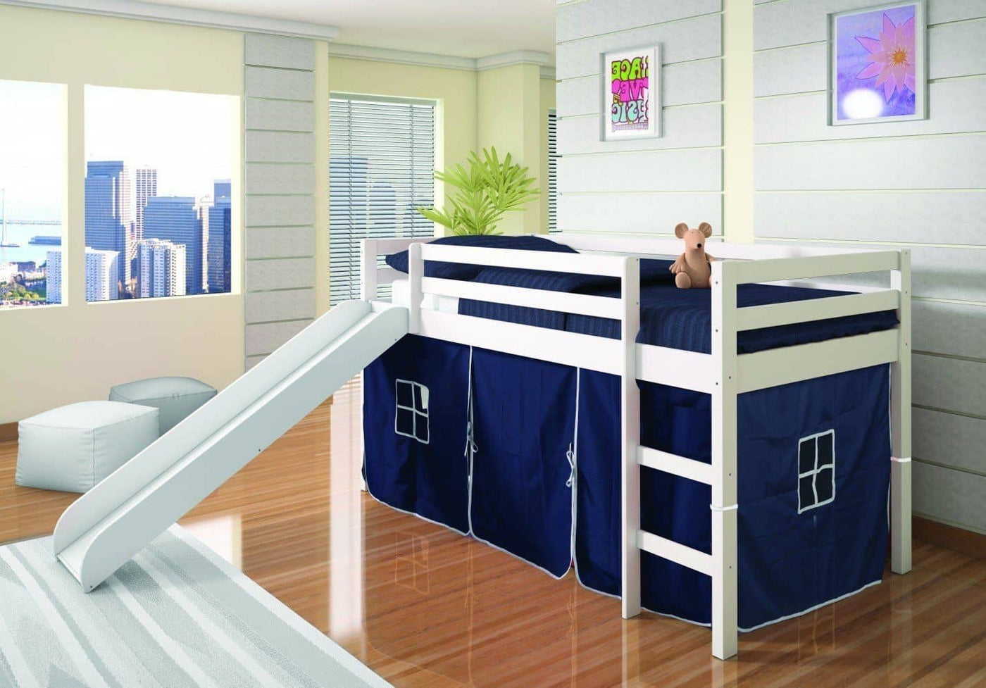 Thomas Twin Bed with Slide and Blue Tent Custom Kids Furniture