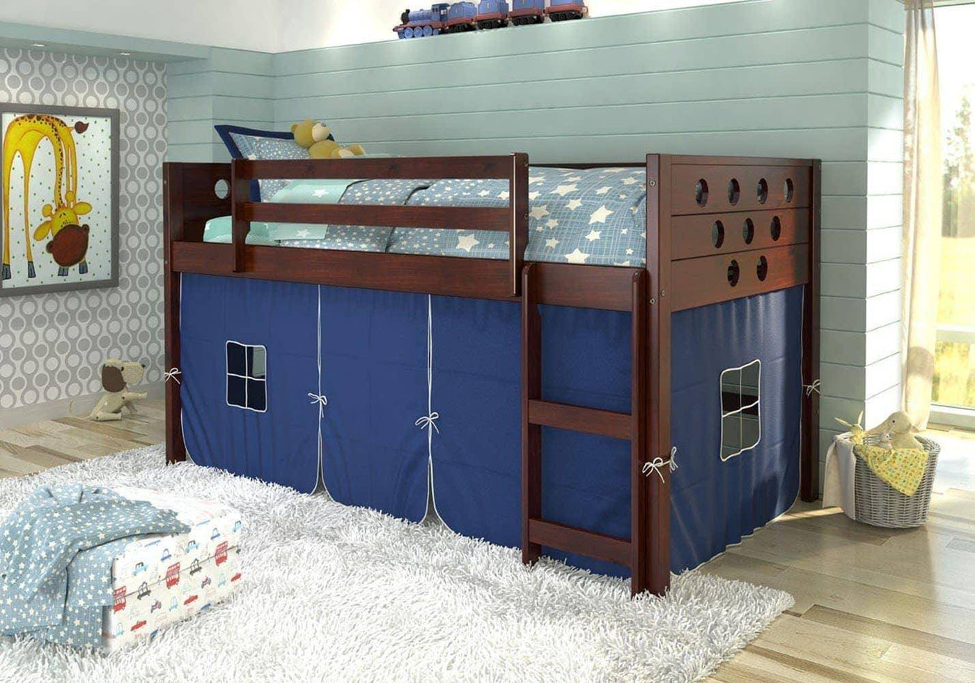 bunk beds with tents Tristan Loft Bed with Blue Tent / Custom Kids Furniture