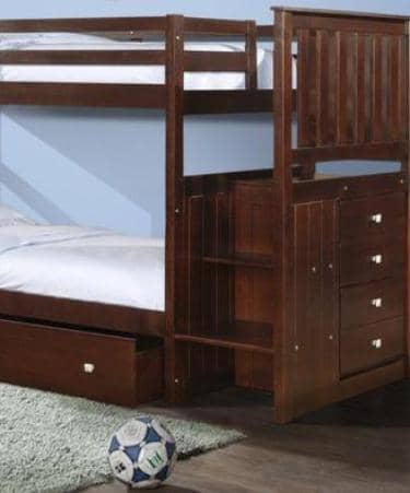 Xander Cappuccino Bunk Bed with Stairs & Storage Custom Kids Furniture
