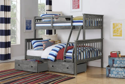 Zoe Twin/Full Gray Bunk Bed with Storage Custom Kids Furniture
