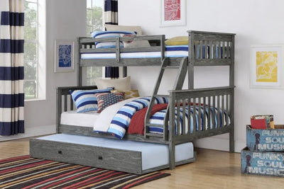 Zoe Twin/Full Gray Bunk Bed with Trundle Custom Kids Furniture