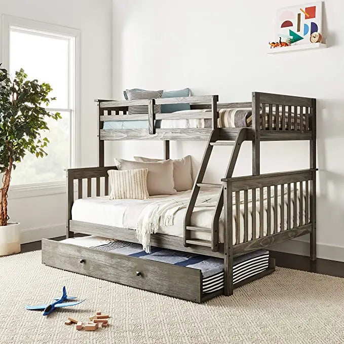 Zoe Twin/Full Gray Bunk Bed with Trundle Custom Kids Furniture