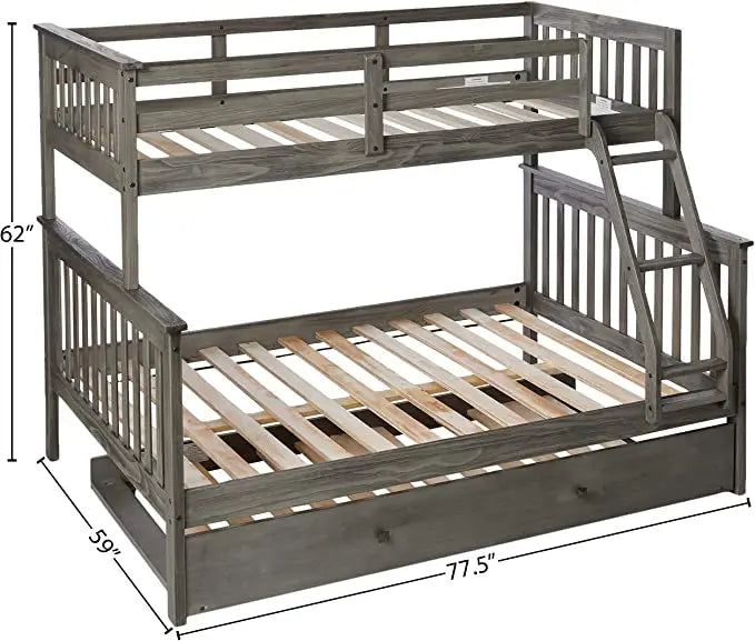 Zoe Twin/Full Gray Bunk Bed with Trundle Custom Kids Furniture